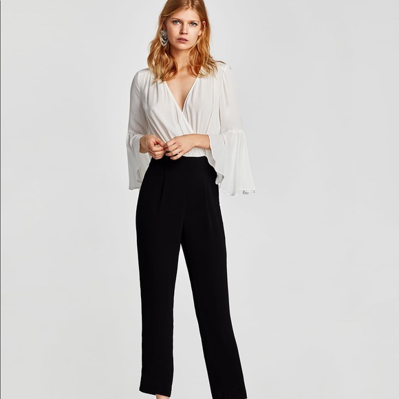 NWT Zara Black White Contrasting V Neck Jumpsuit - Picture 2 of 8